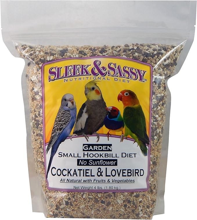 SLEEK & SASSY Garden Small Hookbill No Sunflower Bird Food for Lovebirds, Cockatiels, Quaker Parrots & Small Conures (4 lbs.)