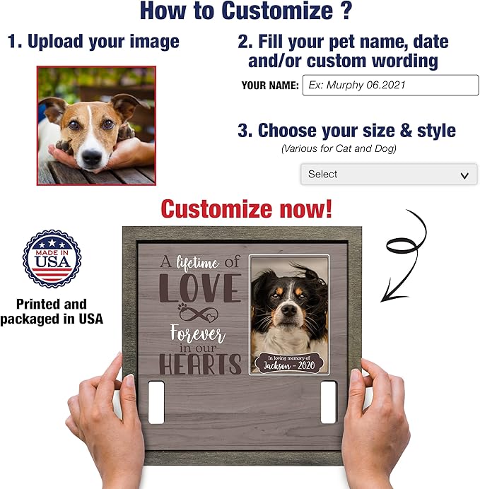 Personalized Dog Picture Pet Loss Sign Frames with Name Photo Keepsake Wood Memorial for Tabletops Remembrance for Dog Passing Away Sympathy Funerary Supplies for Pet Lovers