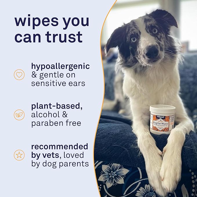 Petpost | Dog Ear Cleaner Wipes - Ultra Soft Cotton Pads in Coconut Oil Aloe Solution - Dog Ear Rinse & Cleanser 100 ct.