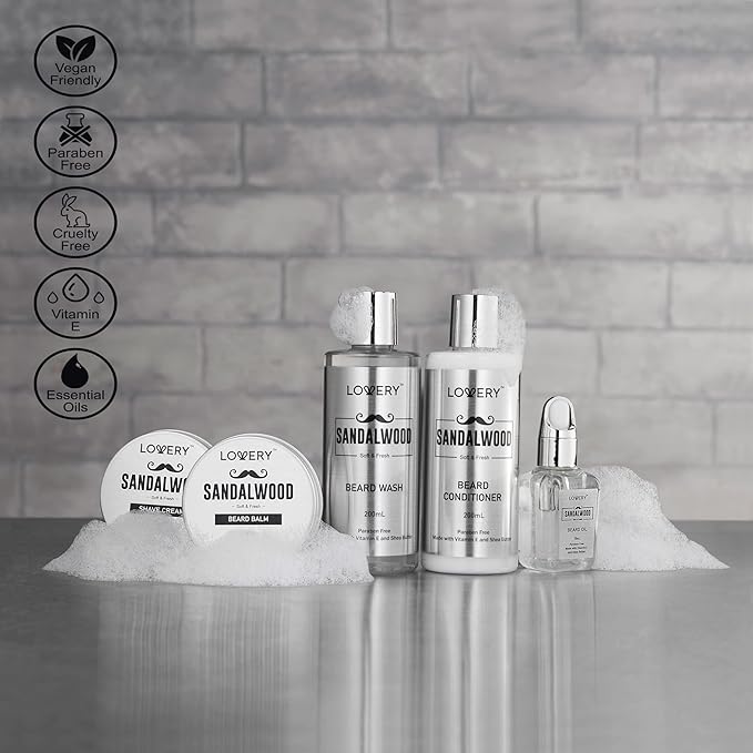 Mens Gifts, Sandalwood Beard Grooming Kit, Mens Grooming Kit for Boyfriend Dad, Him, 11pc Beard Straightener for Men Beard Care, Beard Growth and Trimming Gift, Beard Wash Growth Oil & More