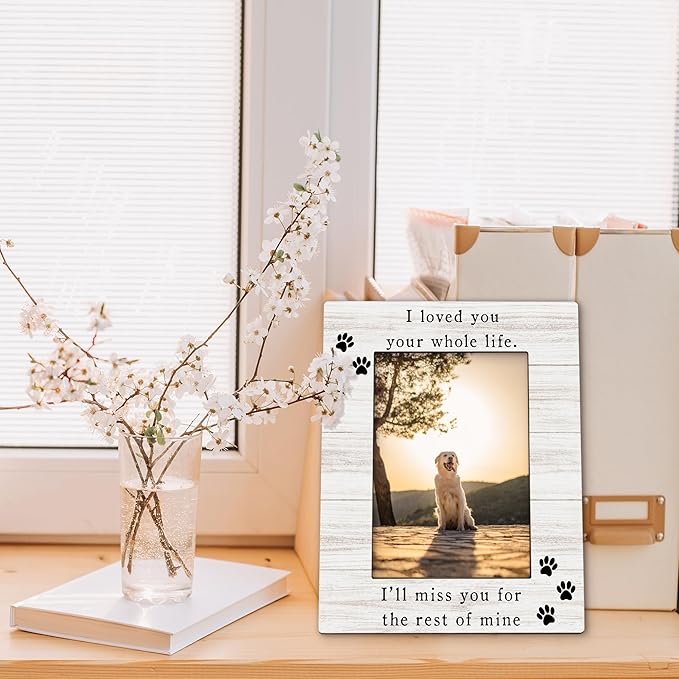 Dog Memorial Picture Frame 5x7, Memorial Pet Photo Frame, Pet Memorial Gifts for Dogs Cats, I'll Miss You Loss of Dog Sympathy Gift Wooden Picture Photo Frames for Desk Home Room Decor