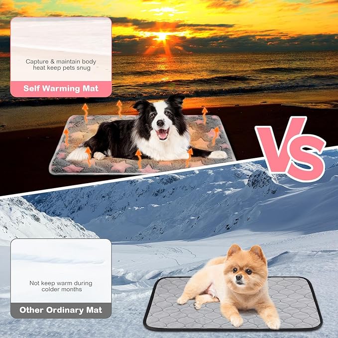 4 Pack Self Heating Cat Bed Cat Self Warming Pad with Removable Cover Extra Warm Thermal Pet Pad Washable Pet Crate Mat Anti Slip Kennel for Indoor Outdoor Pets(Star,20 x 28 Inches)