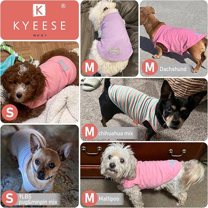 KYEESE 2Pack Dog Shirts Striped T Shirt Cotton Tank Top Soft Tee for Small Dogs Lightweight Clothes Sleeveless Dog Vest, Medium,Green+Striped