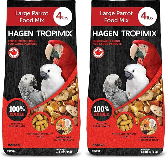Tropimix Bird Food, Hagen Large Parrot Food with Seeds, Fruit, Nuts, Vegetables, Grains, and Legumes, Enrichment Food, 4 lb Bag (Pack of 2)