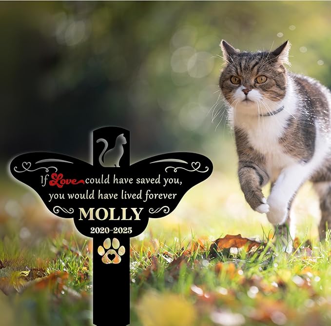 Custom Cat Grave Markers Outdoor | Personalized Pet Grave Markers| Memorial Headstone for Cat with Photo | Thoughtful Remembrance Decor for Pets Graves (Nes-gm-09)