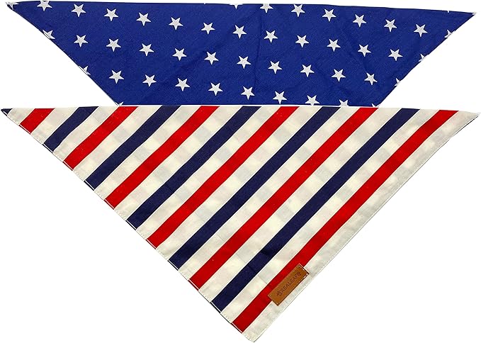 Realeaf 4th of July Dog Bandanas 2 Pack, Reversible American Flag Pet Scarf for Boy and Girl, Premium Durable Fabric, Patriotic Bandana for Small and Medium Dogs (Small)