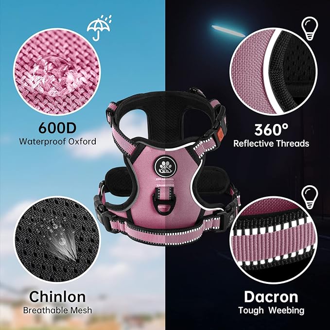 NESTROAD No Pull Dog Harness,Adjustable Oxford Medium Dog Harness with Leash,Reflective No-Choke Pet Vest Harness with Easy Control Soft Handle for Small Medium Large Dogs(M,Pink)