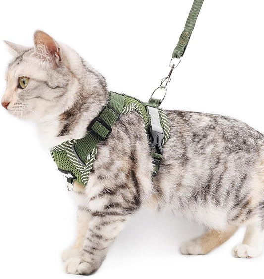Cat Harness and Leash Escape Proof Small Kitten Harness Abyssinian Cat Vest for Walking Travel, Dark Green, S