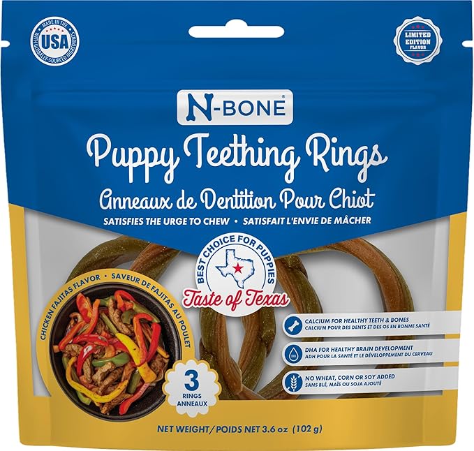 N-Bone Puppy Teething Rings Taste of Texas Chicken Fajitas Flavor 3 Count