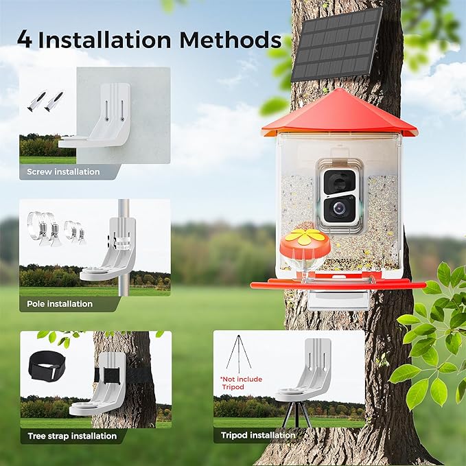PerchMe® Bird Feeder with Camera,Solar Smart Bird Feeder with 1080P HD AI Identify Bird Species, Real Time Views and Notifications,DIY Add-ons & Hummingbird Feeder,Ideal Gift for Bird Watching Lover