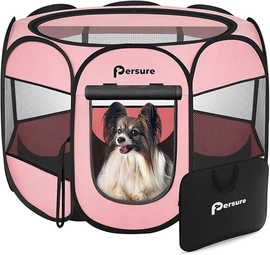 Dog Cat Playpen Indoor Outdoor for Puppy Pet Dogs Cat Recovery After Surgery, Dog Tent Crates Cage Indoor/Outdoor, Portable Pop Up Dog Kennel with Carrying Case for Travel (Premium Pink, Medium)