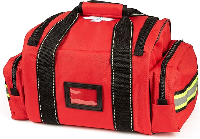 Scherber Fully-Stocked First Responder Bag | Professional EMT/EMS Trauma & Bleeding Medical Kit | HSA/FSA Approved | CAT Tourniquet, HyFin Chest Seal, Israeli Bandage & 250+ First Aid Supplies (Red)