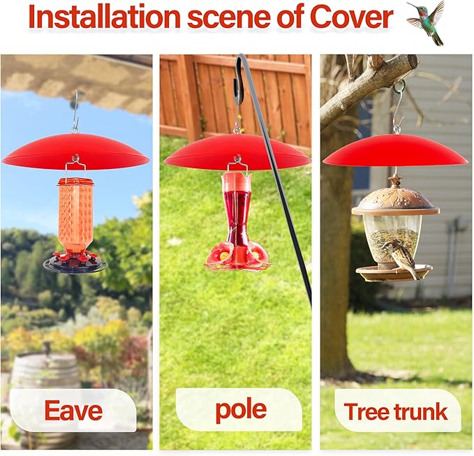 13" Bird Feeder Rain Cover,Bird House Dome Baffle,Hummingbird Feeder Guard for Shepherd's Hook Outdoors, (Bright Red), 4Pack