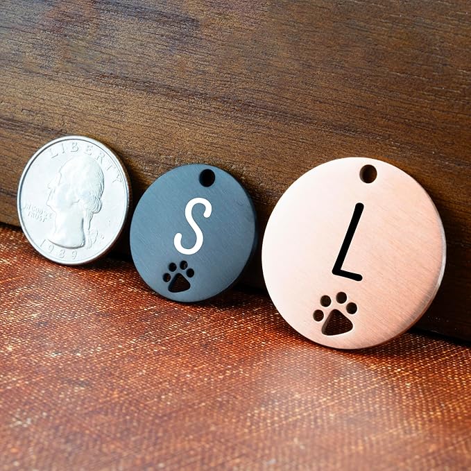 Ultra Joys Dog Tags Personalized for Pets - Hollow Paw Custom Pet ID Tag - Engraved Dog Tag for Small, Large Dogs - Small Round in Black