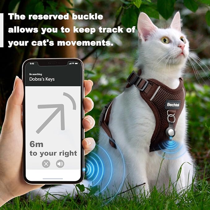 Cat Harness and Leash Set - Escape Proof Adjustable Cat Harness, Comfortable Soft Lightweight, Use Safe & Easy, Walking Travel Kitten Harness for Small Medium Large Cats, Brown, M(13-18lb)