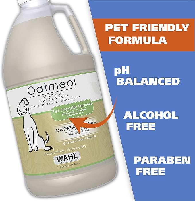 Wahl USA Dry Skin & Itch Relief Pet Shampoo for Dogs – Oatmeal Formula with Coconut Lime Verbena Scent - 64 Oz - Model 821004-050