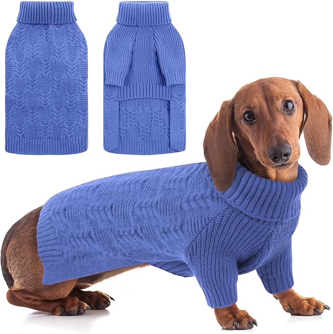 ASENKU Dog Sweater for Medium Dog Girls Boys, Fall Winter Turtleneck Long Sleeve Pet Christmas Sweater, Pullover Sweatshirt for French Bulldog, Boston Terrier, Blue, L