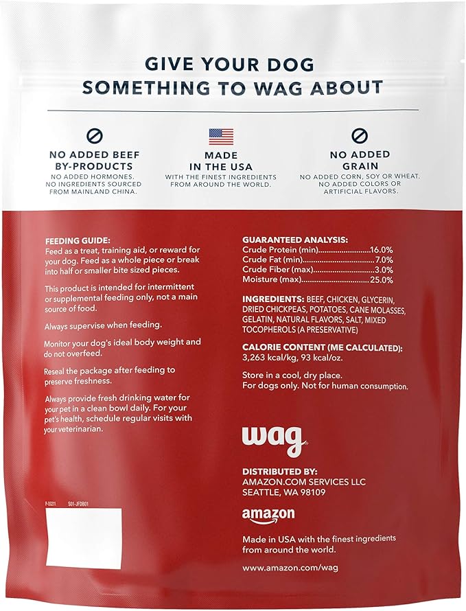 Amazon Brand - Wag Soft & Tender American Jerky Dog Treats – Beef Recipe (12 oz)