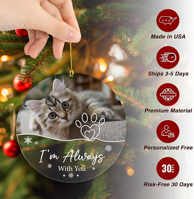Pavo Personalized Pet Photo Ornaments, Pet Sympathy Remembrance Gifts for Loss of Dogs Cats Pets, Loss of Dog Sympathy Gift, Pet Memorial Ornaments for Christmas Tree, Christmas Ornament 2025
