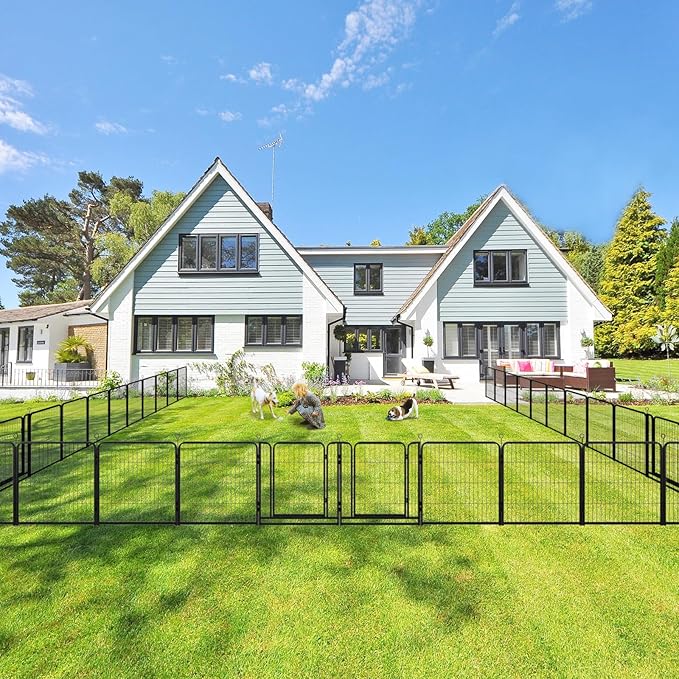 Dog Playpen Outdoor Extra Wide 32 Piece Panels Heavy Duty Dog Fence 32" Height Anti-Rust with Doors Portable for RV Camping Yard, Total 84FT, 561 Sq.ft, Snowy Black