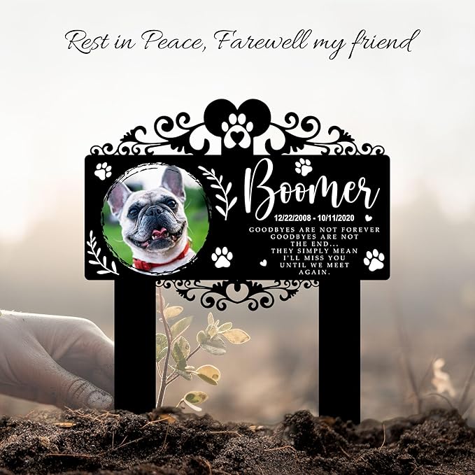 Custom Pet Grave Markers Dog | Custom Pet Headstones for Dogs | Best Gifts to Remember Your Four-Legged Companions | Personalized Grave Marker for Furry Friends with Wreath Photo Frame