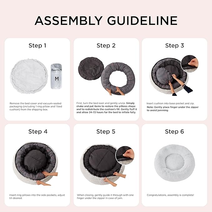 Bedsure Calming Dog Bed for Large Dogs - Donut Washable Large Pet Bed, 36 inches Anti-Slip Round Fluffy Plush Faux Fur Dog Bed, Fits up to 80 lbs Pets, Pale Grey