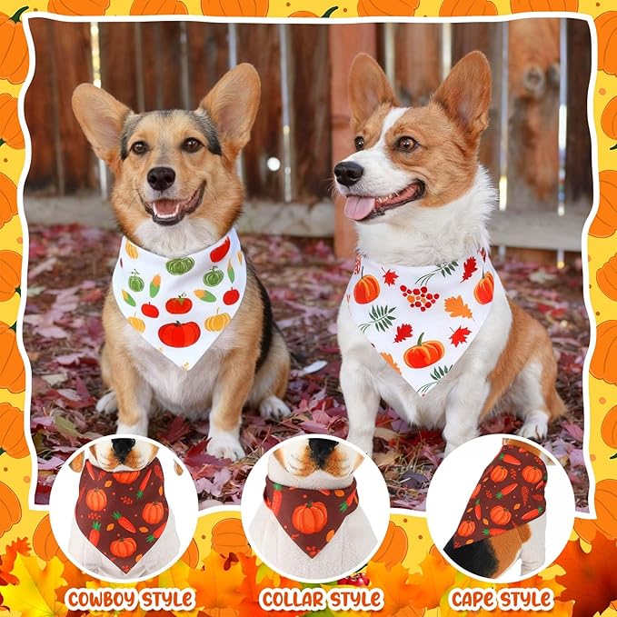 Aliceset 180 Pcs Fall Dog Bandanas Bulk Thanksgiving Bandana for Dog Adjustable Washable Pet Triangle Scarf Cute Kerchief Scarves for Pet Autumn Party Costume Accessories Decorations