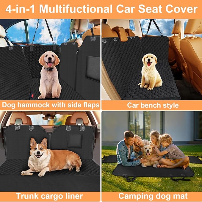 Mancro Dog Car Seat Cover, 2025 Upgraded 600D Heavy Duty Waterproof & Scratch-Resistant Dog Hammock for Car, Back Seat Pet Cover for Dogs with Sedan and SUVs, X-Large, All Black