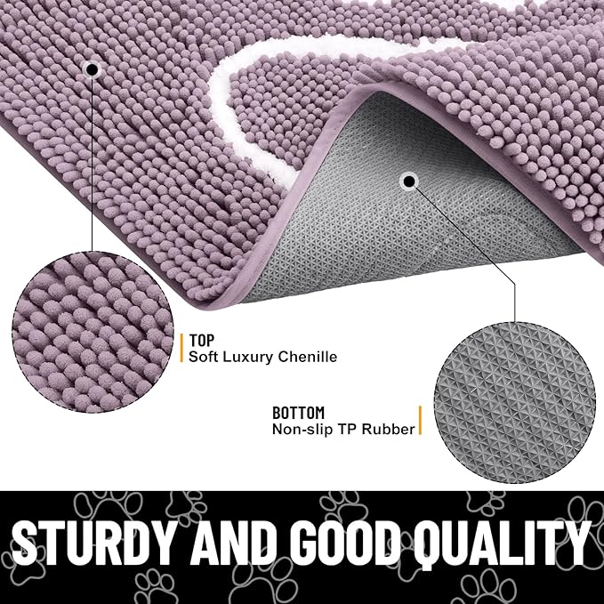 Smiry Dog Door Mat for Muddy Paws, Absorbent Dirt Trapper Non Slip Quick Dry Washable Chenille Mat for Mud Dogs, Entry Rug for Indoor and Outdoor (36x24 Inches, Deep Plum)