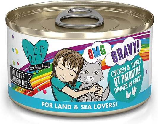 Weruva B.F.F. OMG - Best Feline Friend Oh My Gravy! Grain-Free Wet Cat Food Cans, QT Patootie! Chicken & Turkey, 2.8 oz Can (Pack of 12)