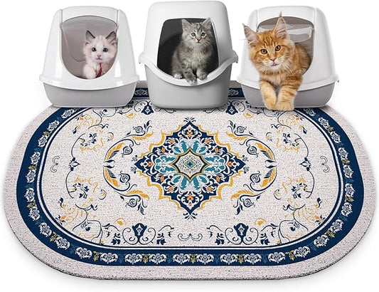 Bienbee Cat Litter Mat, 40" x 30" Jumbo Size Litter Box Mat Rug with Non-Slip Bottom, Easy to Clean Cat Supplies Accessories Essentials for Indoor Kitty Kitten Floor, Blue XL