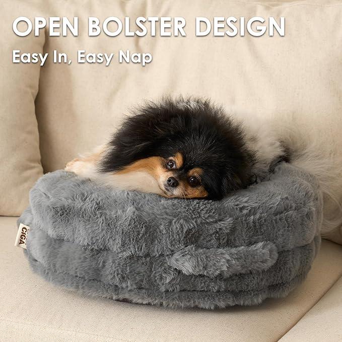 EHEYCIGA Small Dog Bed and Cat Couch for Puppy and Kitten - Fluffy Faux Rabbit Fur Pet Sofa with Washable Removable Cover, Waterproof and Non-Slip, 23 Inch Grey
