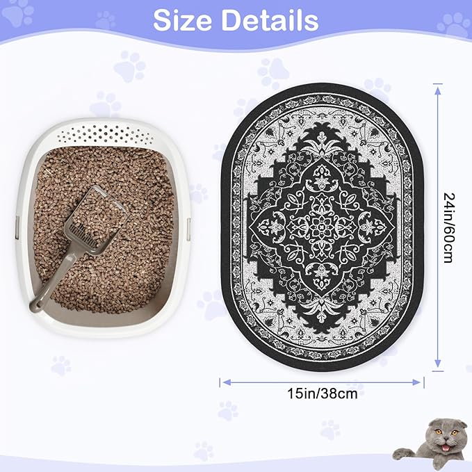 Bienbee Cat Litter Mat, 24" x 15" Litter Box Mat Rug with Non-Slip Bottom,Easy to Clean Cat Supplies Accessories Essentials for Indoor Kitty Kitten Floor, Black M