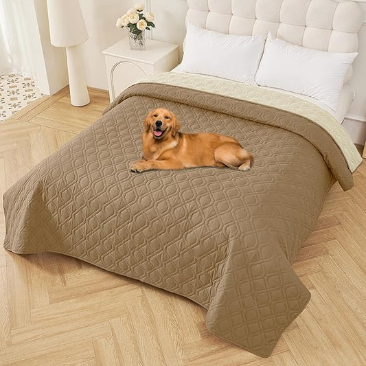 Smiry Waterproof Dog Blanket, 82x82 Inch Soft Pet Bed Cover Reversible, Washable Sofa Couch Furniture Protector for Small Medium Large Dog Puppy Cat, Geometric, Camel/Beige