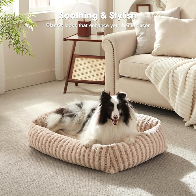 MIXJOY Dog Beds for Small Dogs Cats, Soft Cat Bed for Indoor Cats, Rectangle Pet Bed for Puppy Kitty, Washable Dog Bed with Removable Cover, Anti Slip Bottom, 20"x19"x6", Beige