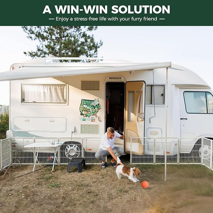 FXW Rollick Unleashed Dog Playpen for Indoor, Yard, RV Camping, 32 inch 32 Panels for Small and Medium Dogs, White│Patented