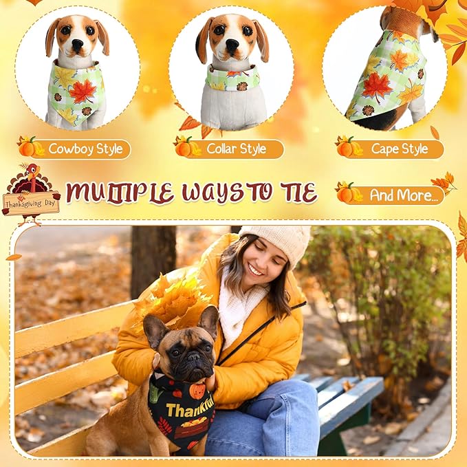 Sanwuta 120 Pcs Fall Dog Bandanas Bulk Pumpkin Maple Leaves Scarfs Autumn Thanksgiving Dog Pet Bibs Adjustable Triangle Kerchief Costume Accessories for Small Medium Large Pets Grooming Supplies