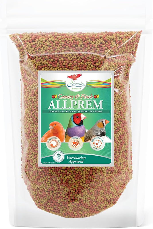 Scenic Allprem Canary and Finch Bird Food | Formulated Diet | Apple and Corn Flavor | 1 Pound Bag (1 LB)