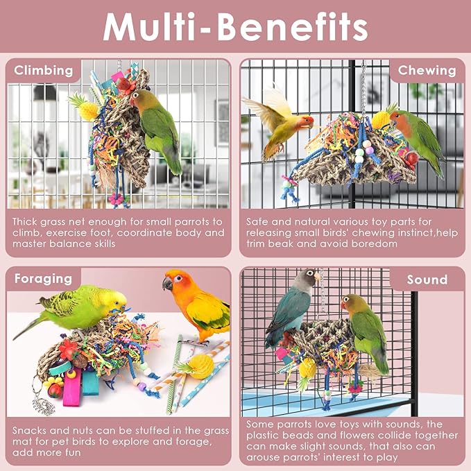 KATUMO Seagrass Basket Bird Toy with Array of Chewable Parrot Foraging Toys for Small Medium Parrot Birds