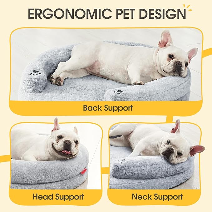 BurgeonNest Orthopedic Dog Bed for Small Dogs, Waterproof Soft Pet Cat Puppy Couch Bolster Bed with Pillow, Removable Washable Cover, Non-Slip Bottom, Egg-Crate Foam, Grey