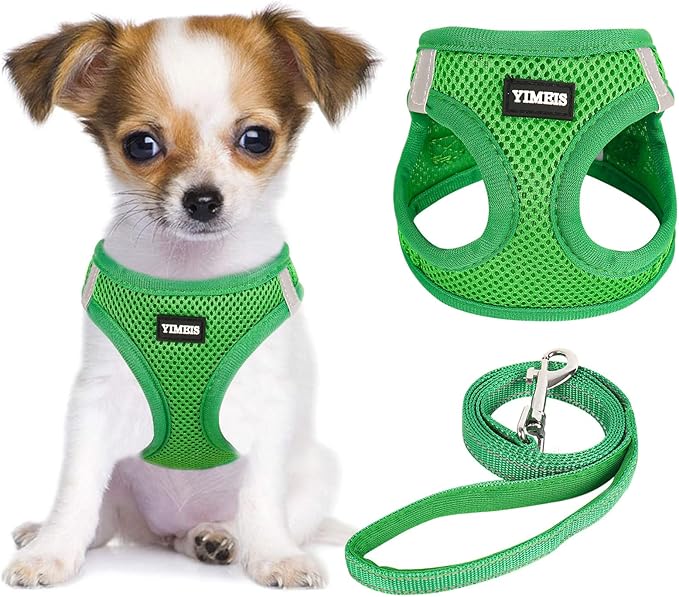 YIMEIS Dog Harness and Leash Set, No Pull Soft Mesh Pet Harness, Reflective Adjustable Puppy Vest for Small Medium Large Dogs, Cats (Green, Small (Pack of 1)