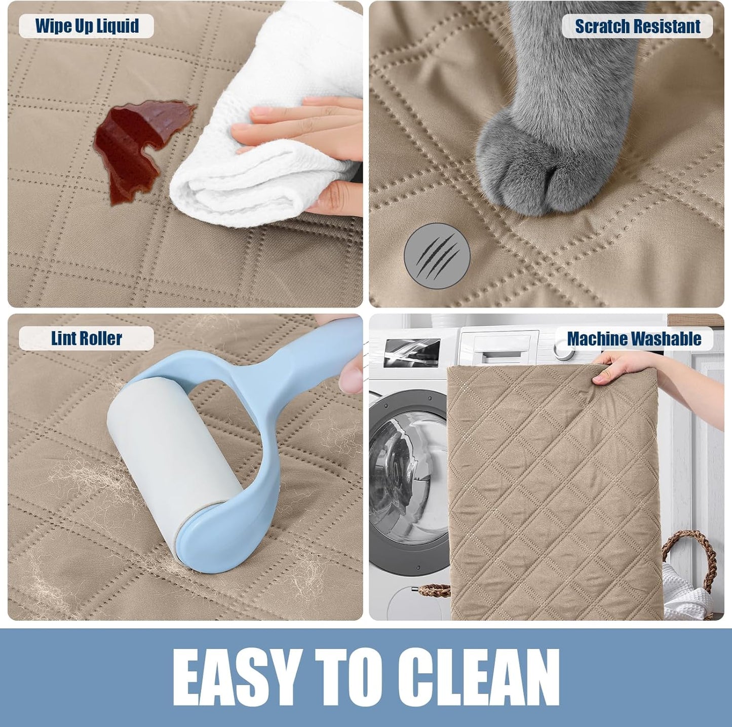 Smiry Waterproof Dog Bed Cover Pet Blanket, Soft Washable Dog Blanket for Furniture Bed Couch Sofa Reversible, Checkered (52"x82", Taupe/Taupe)