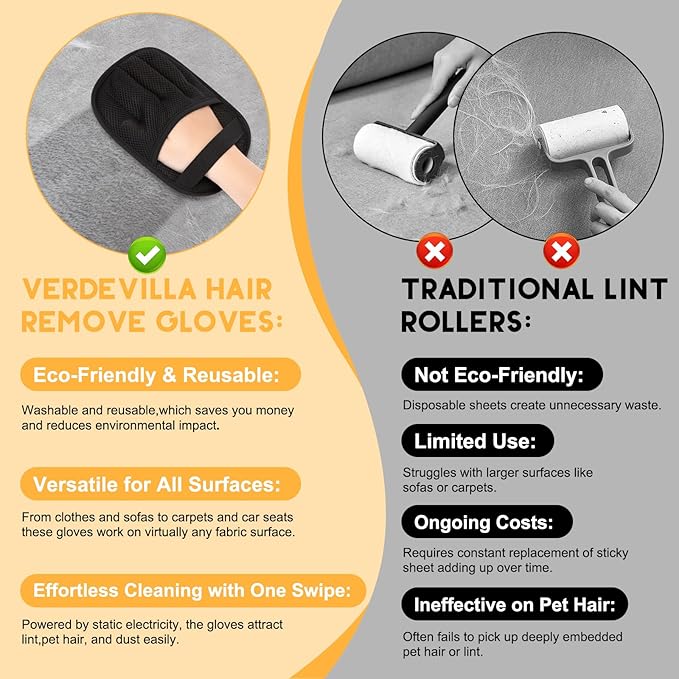 Magic Brush Pet Hair Remover, Upgrated Five-Finger Electrostatic Pet Hair Removal Gloves, Cat & Dog Hair Remover for Couch, Furniture,Clothing, Animal Fur Removal Tool, Cat Grooming Gloves-1PCS