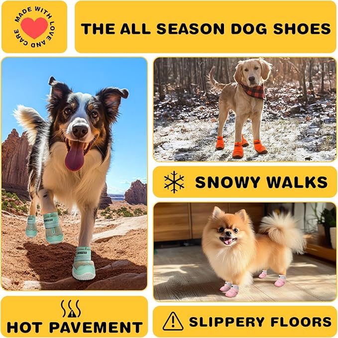 Hcpet Dog Shoes for Large Dogs, Breathable Dog Booties for Small Medium Dogs, Anti-Slip Dog Boots & Paw Protectors for Hot Pavement Winter Snow Hiking with Reflective Straps Green Size 2
