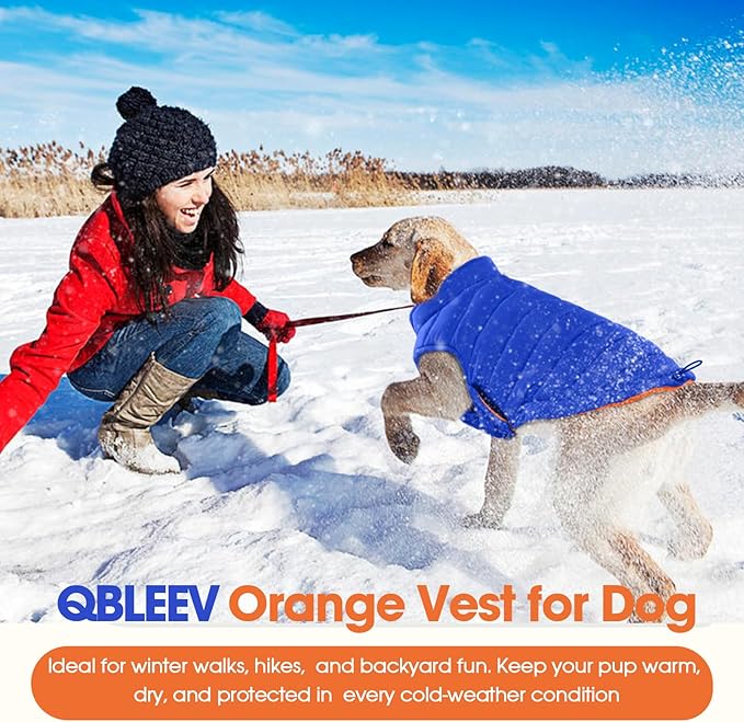 QBLEEV Reversible Dog Puffer Coat, Warm Orange Vest for Dogs, Waterproof Windproof Padded Jacket for Small Dogs, Adjustable Puppy Winter Coats, XS Snow Cold Weather Coats for Chihuahua Yorkie