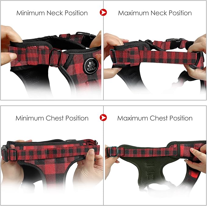 NESTROAD No Pull Dog Harness with Leash, Reflective No Choke Pet Vest Harness,Adjustable Soft Padded Dog Harness with Easy Control Handle for Large Dogs(Checkered Red,X-Large)