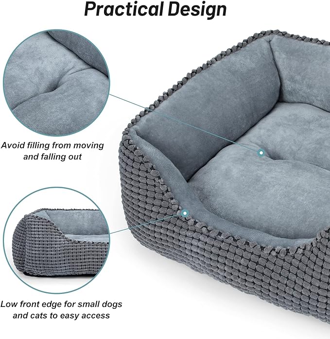 MIXJOY Dog Beds for Medium Dogs Washable, Rectangle Pet Bed Medium Size Dog, Orthopedic Sleeping Pet Sofa Bed, Soft Calming Cat Beds for Indoor Cats, Anti-Slip Bottom with Multiple Size (25'', Grey)