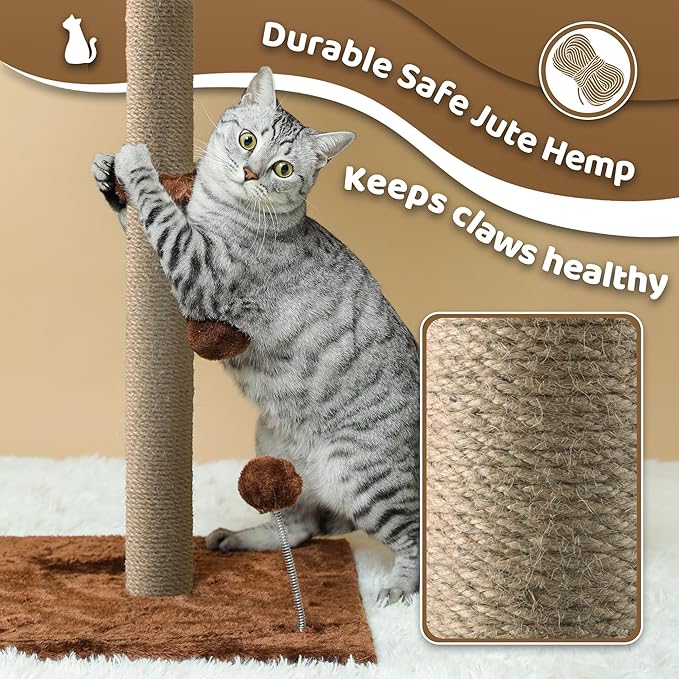 Cat Scratching Post, 34'' Tall Cat Scratchers for Indoor Cats with Hanging Balls, Tall Cute Sisal Kitten Scratch Post with Reinforced Stable Base, Brown, Medium
