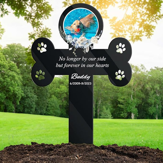 Custom Pet Grave Markers -Dog Grave Markers Outdoor Pet Grave Markers Cat Grave Markers for Cemetery Dog Tombstones for Graves Outdoor Dog Memorial Gifts for Loss of Dog (A-Cross2), Black