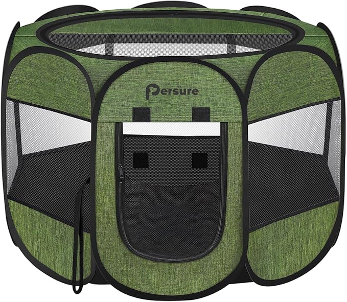 Dog Cat Playpen Indoor Outdoor for Puppy Pet Recovery After Surgery, Dog Tent Crates Cage Indoor/Outdoor, Portable Pop Up Dog Kennel with Carrying Case for Travel (Premium Green, Large)